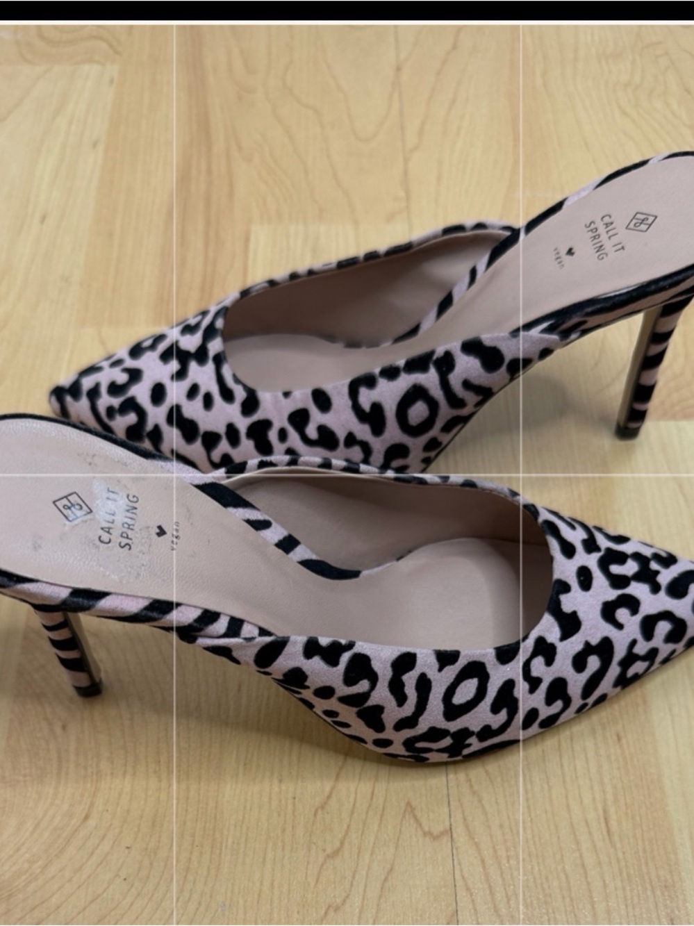 Call It Spring Pink Leopard-Print Pointed Toe Mules with Striped Heel